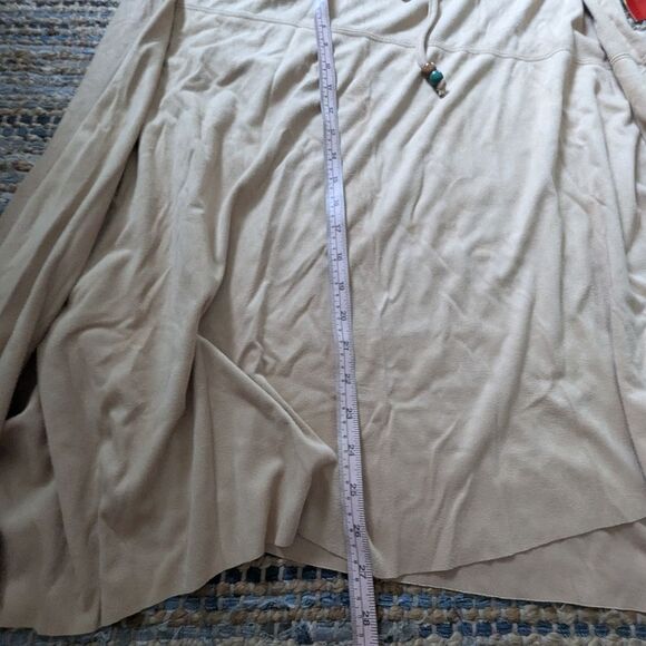 Vtg 70s Faux Suede Handkerchief Skirt Tan 3X Beaded Tie Front Asymmetrical Retro - Picture 3 of 7